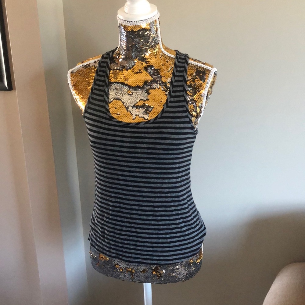 Black and gray striped tank with open back